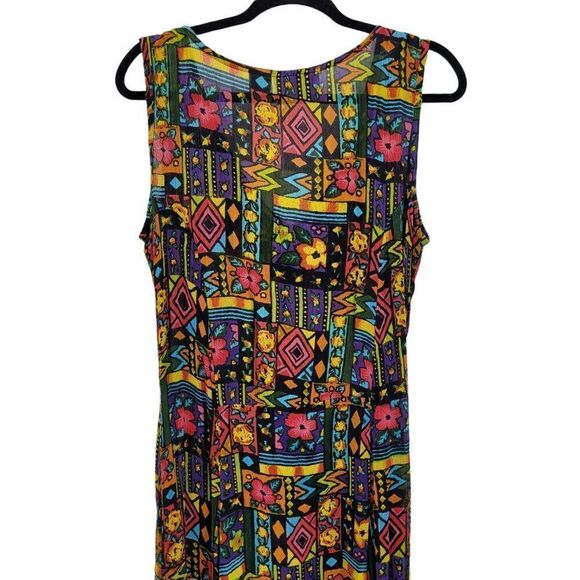 Vintage 80s Dress M Maxi Dopamine Jamaican Tropical Sleeveless MuMu Pinafore - Picture 8 of 9